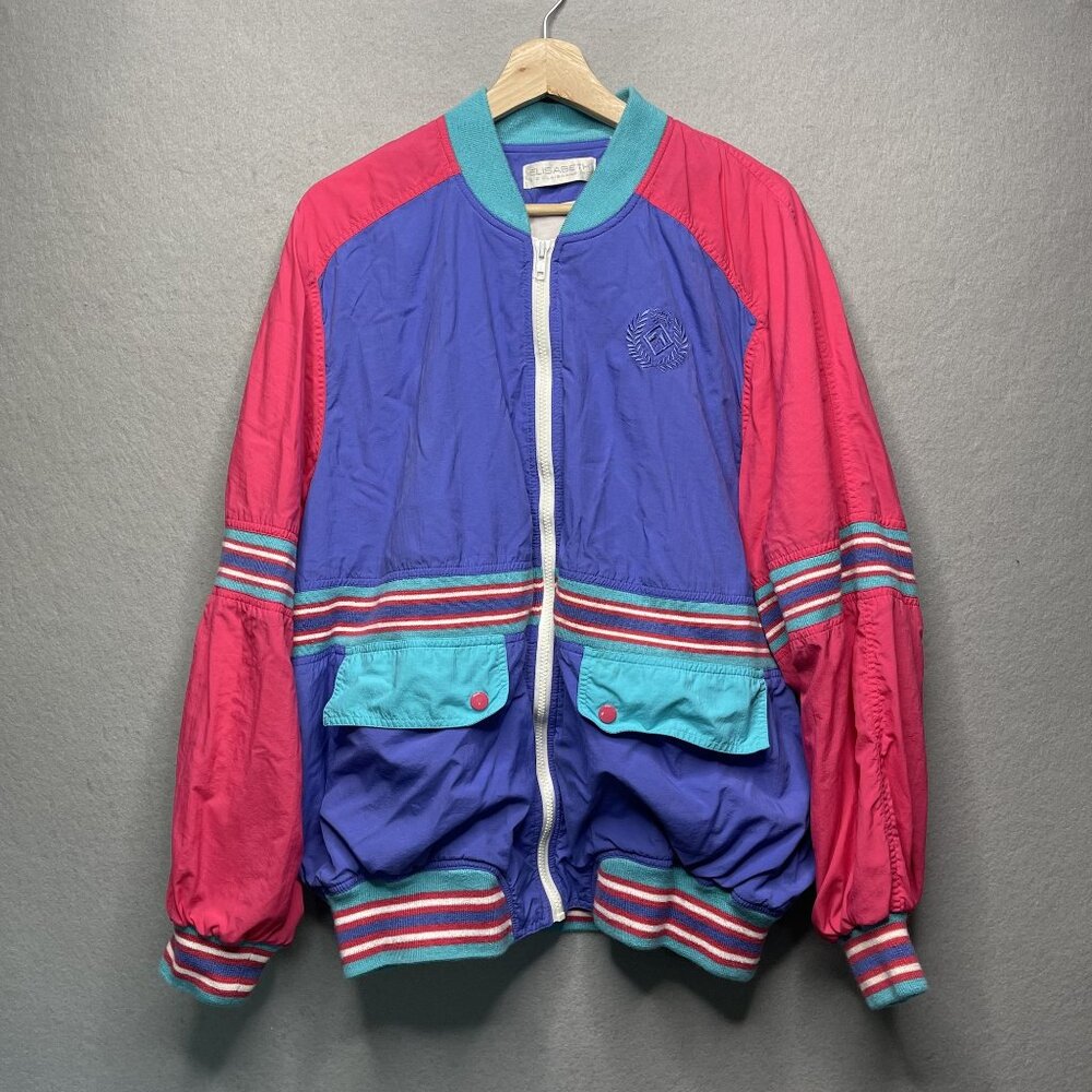 Vintage 90s Elisabeth Liz Claiborne Colorblock Jacket Crest Embroidery Size 1
